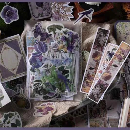 200-delig papier- en stickerset | Paarse kleuren