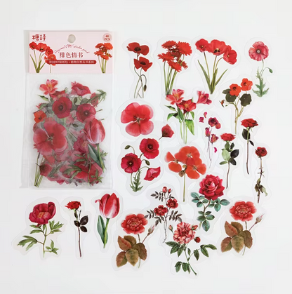 PET-stickers | Rode bloemen