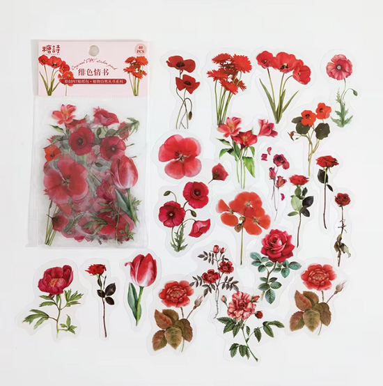PET-stickers | Rode bloemen