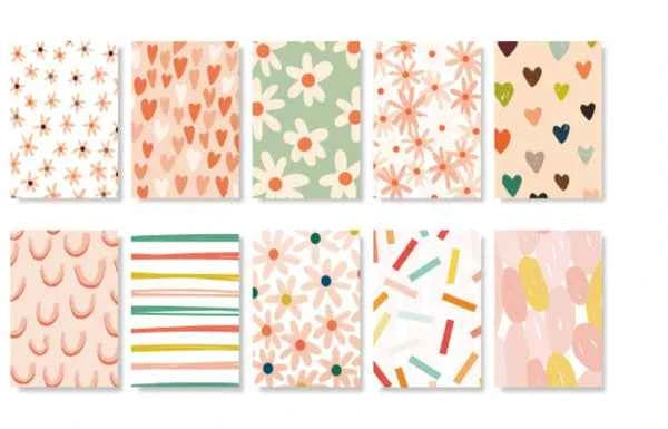 Designpapier Set – 83x55 mm- Retro kleuren